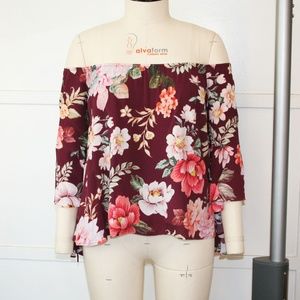 Burgundy Floral Off Shoulder Blouse